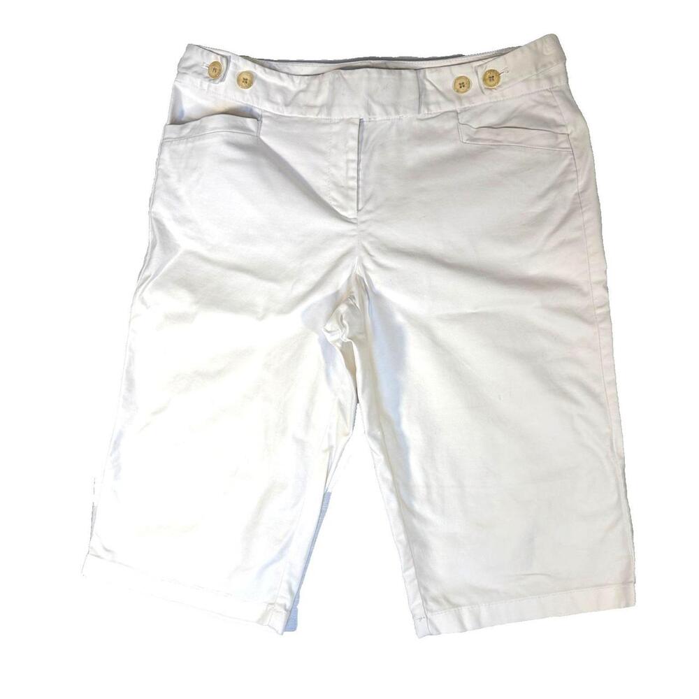 Ann Taylor Women's Size 10 White Twill Bermuda Shorts Waist 4-Pocket